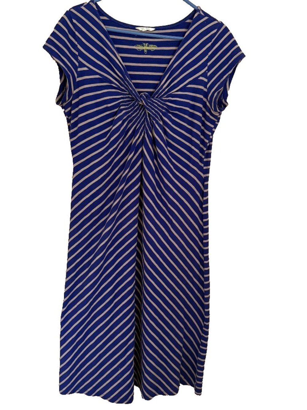 White Stuff Blue Striped Twist Front Cotton Dress 14 Nautical Coastal Fisherman